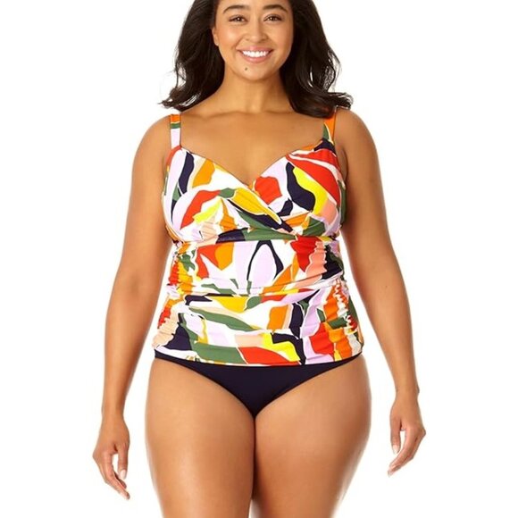 NWT Anne Cole Women's Twist Front Underwire Tankini Top 20W-24W $100 LLL265 - Picture 5 of 6